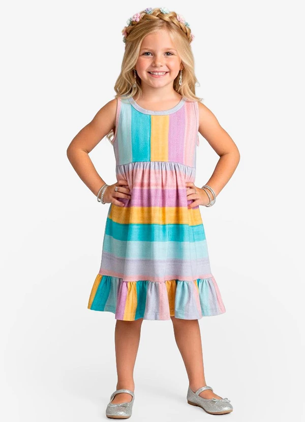 Select - Vestido Infantil em Meia Malha Penteada Azul