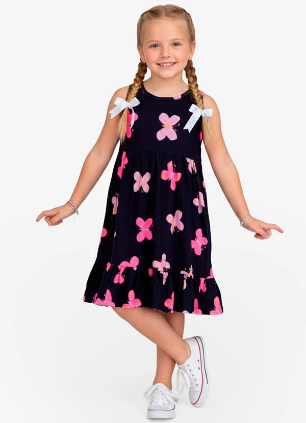 Select - Vestido Infantil em Meia Malha Penteada Azul
