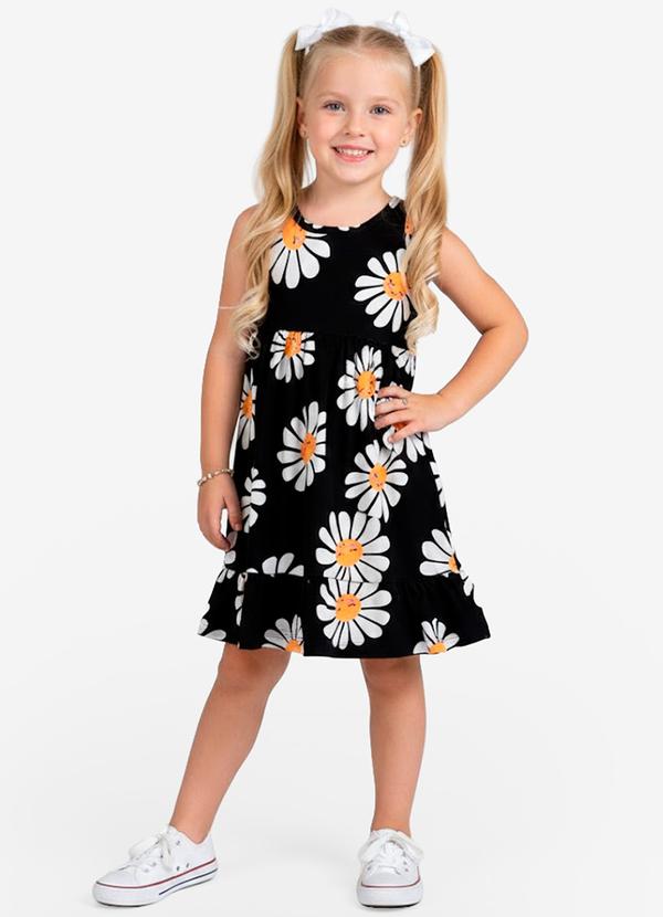 Select - Vestido Infantil em Meia Malha Penteada Preto