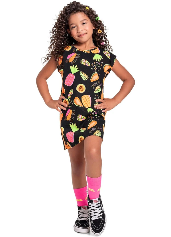 Bee Loop - Vestido Infantil em Meia Malha Preto