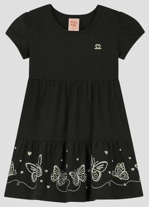 Kely Kety - Vestido Infantil em Meia Malha Preto - KELY KETY