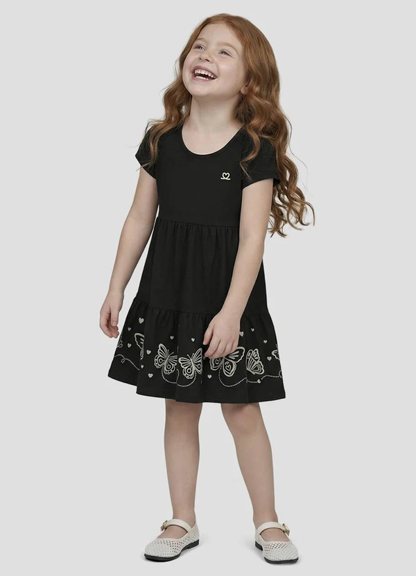 Kely Kety - Vestido Infantil em Meia Malha Preto
