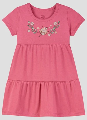 Kely Kety - Vestido Infantil em Meia Malha Rosa - KELY KETY
