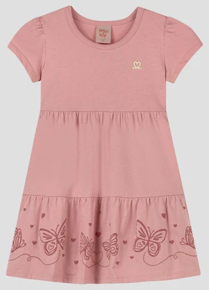 Kely Kety - Vestido Infantil em Meia Malha Rosa - KELY KETY