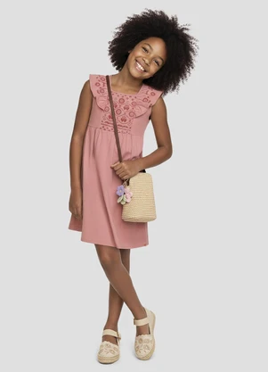 Kely Kety - Vestido Infantil em Meia Malha Rosa - KELY KETY