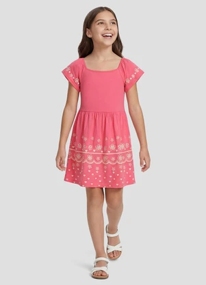 Kely Kety - Vestido Infantil em Meia Malha Rosa - KELY KETY