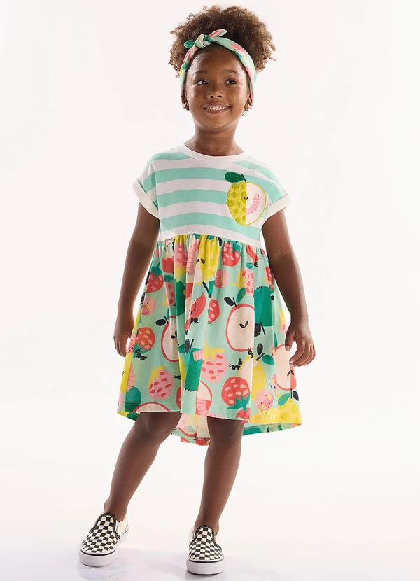 Três e Já - Vestido Infantil em Meia Malha Verde