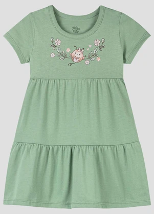 Kely Kety - Vestido Infantil em Meia Malha Verde - KELY KETY