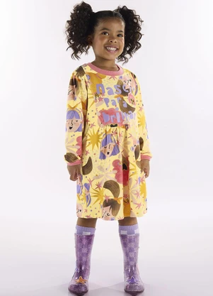 Três e Já - Vestido Infantil em Molecotton Amarelo - TRÊS E JÁ