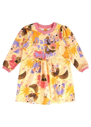 Três e Já - Vestido Infantil em Molecotton Amarelo - TRÊS E JÁ