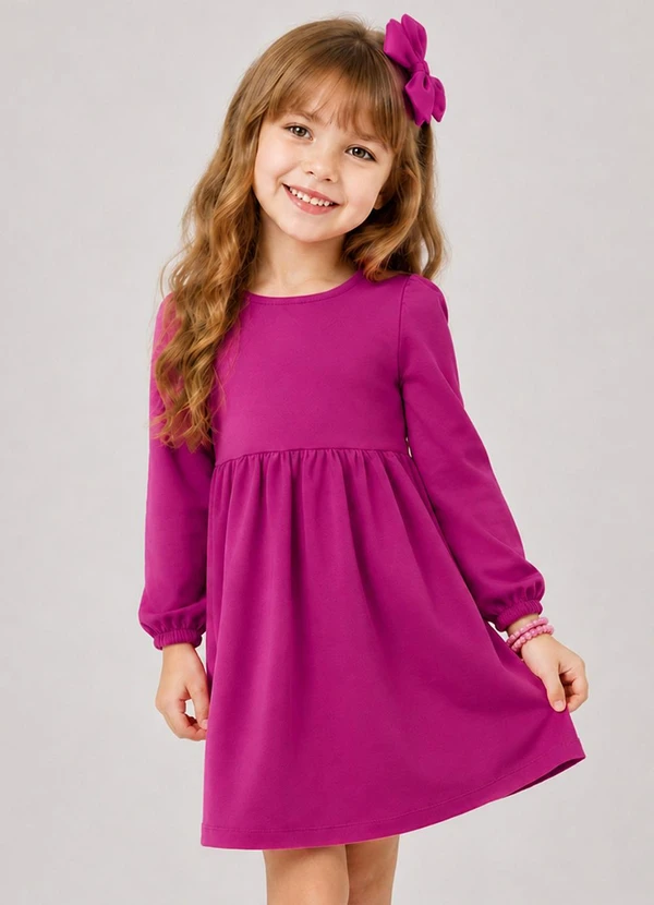 Secret Glam - Vestido Infantil em Molecotton Manga Longa Rosa