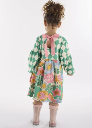 Três e Já - Vestido Infantil em Molecotton Verde - TRÊS E JÁ