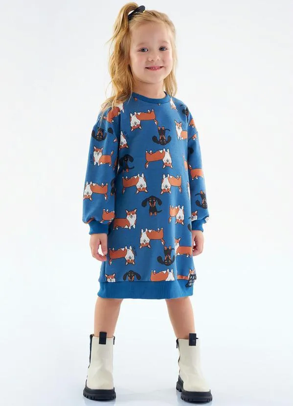 Up Baby - Vestido Infantil em Moletom Azul