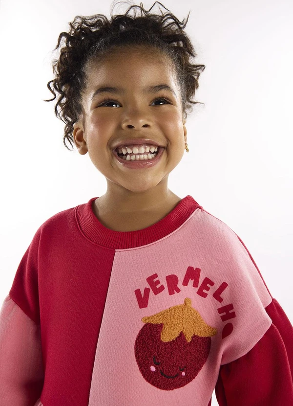 Três e Já - Vestido Infantil em Moletom Vermelho 2