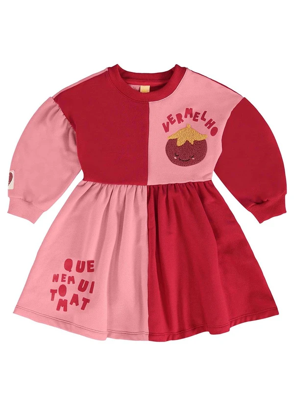 Três e Já - Vestido Infantil em Moletom Vermelho 3