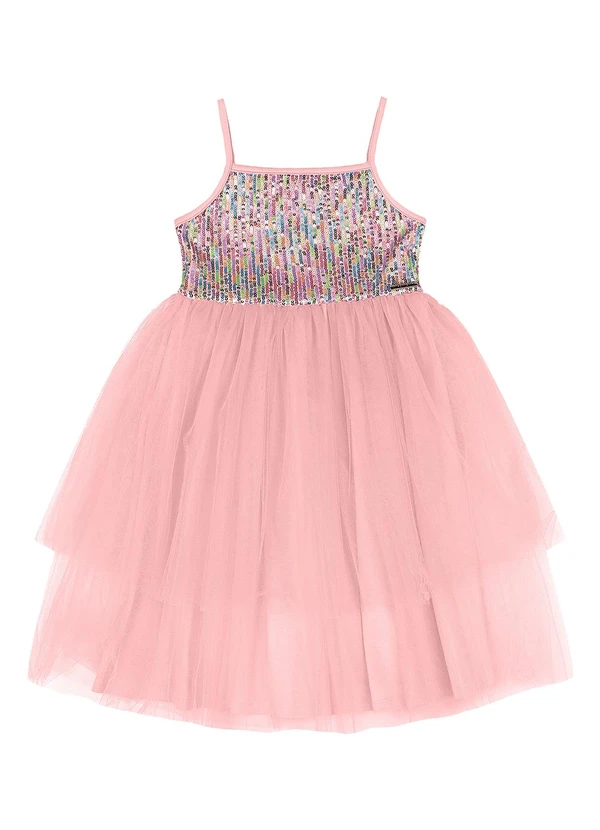 Quimby - Vestido Infantil em Paetê e Tule Rosa 2