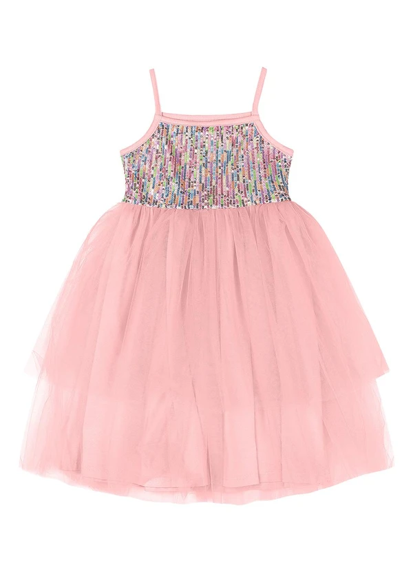 Quimby - Vestido Infantil em Paetê e Tule Rosa 3