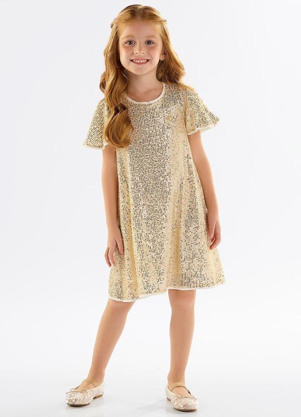 Up Baby - Vestido Infantil em Paetê Forrado Bege