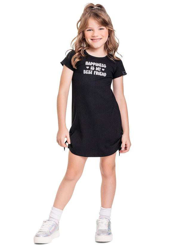 Quimby - Vestido Infantil em Ribana Canelada Preto