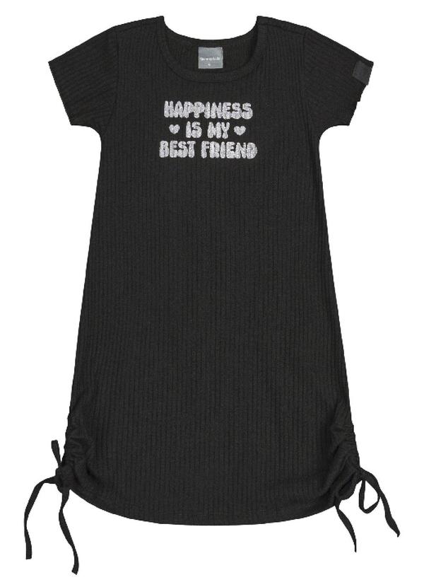Quimby - Vestido Infantil em Ribana Canelada Preto 2
