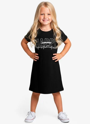 Select - Vestido Infantil em Ribana Canelada Preto - SELECT