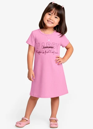 Select - Vestido Infantil em Ribana Canelada Rosa - SELECT