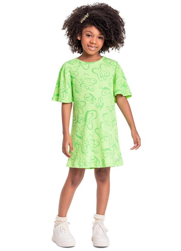 Quimby - Vestido Infantil em Ribana Canelada Verde