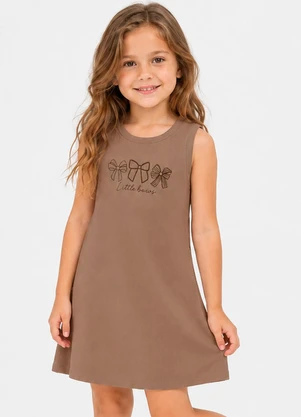 Secret Glam - Vestido Infantil em Ribana Estampada Marrom - SECRET GLAM