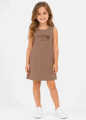 Secret Glam - Vestido Infantil em Ribana Estampada Marrom - SECRET GLAM