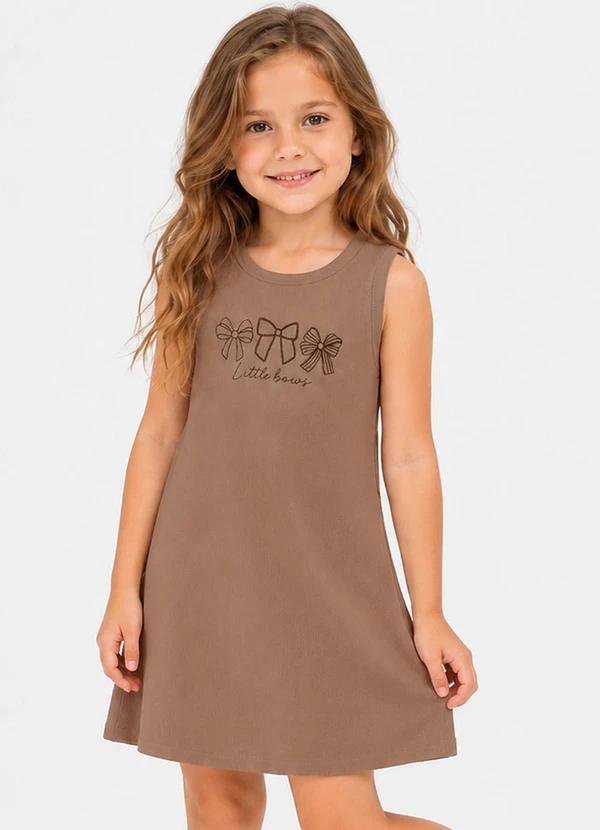 Secret Glam - Vestido Infantil em Ribana Estampada Marrom