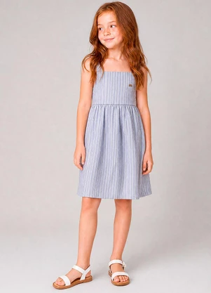 Milli e Nina - Vestido Infantil em Tecido Hawaii Listrado Azul - MILLI E NINA