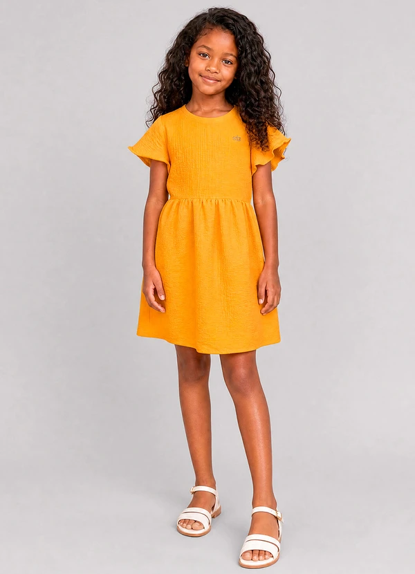 Marlan - Vestido Infantil em Tecido Sand Air Laranja