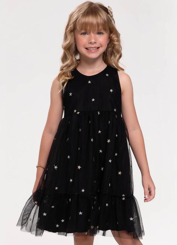 Trick Nick - Vestido Infantil em Tule Bordado Preto