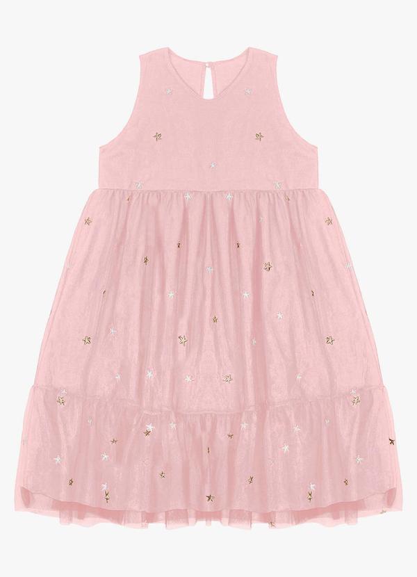 Trick Nick - Vestido Infantil em Tule Bordado Rosa
