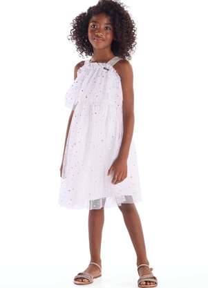 Quimby - Vestido Infantil em Tule Forrado Branco - QUIMBY