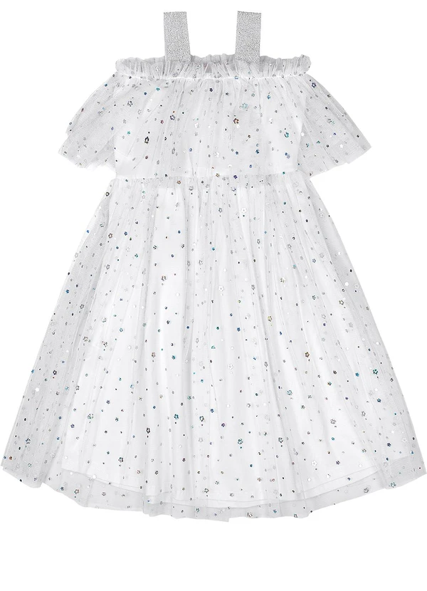 Quimby - Vestido Infantil em Tule Forrado Branco 3
