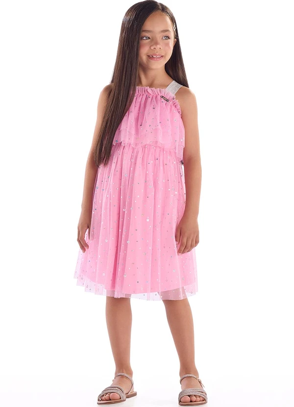Quimby - Vestido Infantil em Tule Forrado Rosa 1