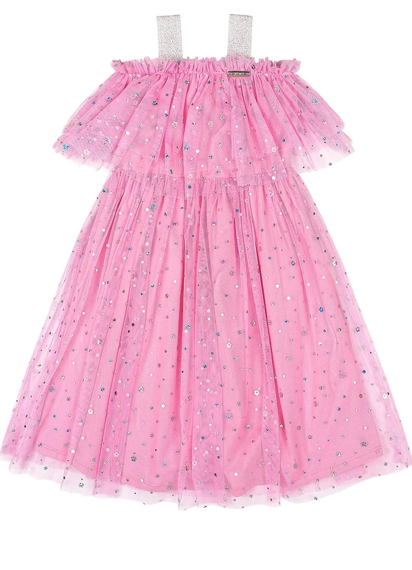 Quimby - Vestido Infantil em Tule Forrado Rosa 2