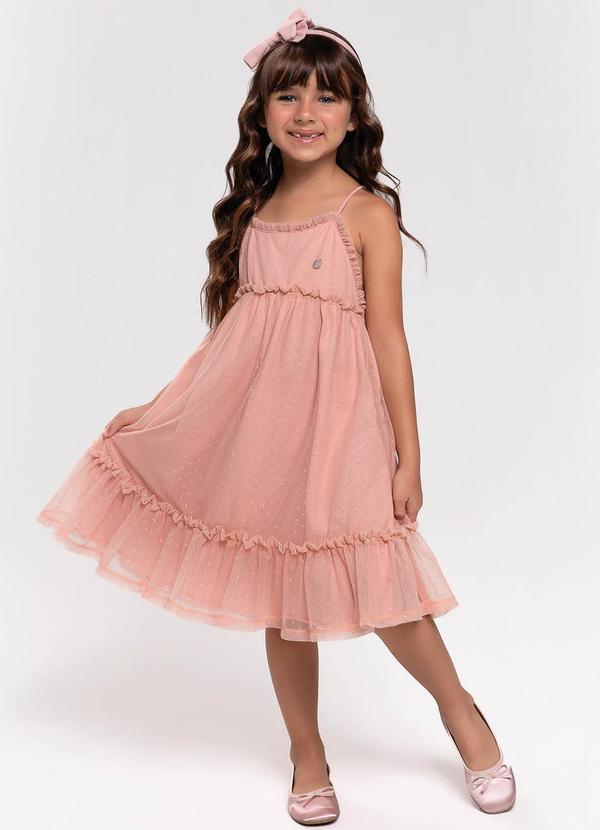 Trick Nick - Vestido Infantil em Tule Poá Rosa
