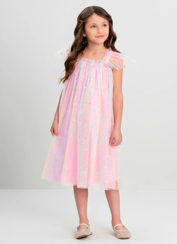 Quimby - Vestido Infantil em Tule Quimby Rosa