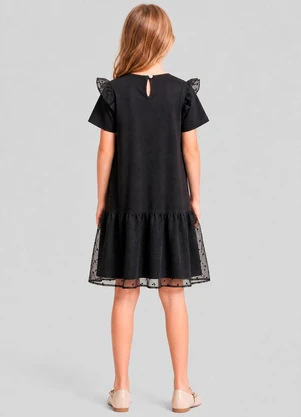 Milli e Nina - Vestido Infantil em Twill com Organza Preto - MILLI E NINA