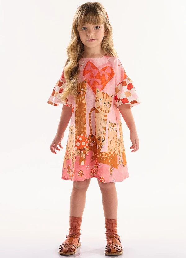 Três e Já - Vestido Infantil em Viscolinho Bege