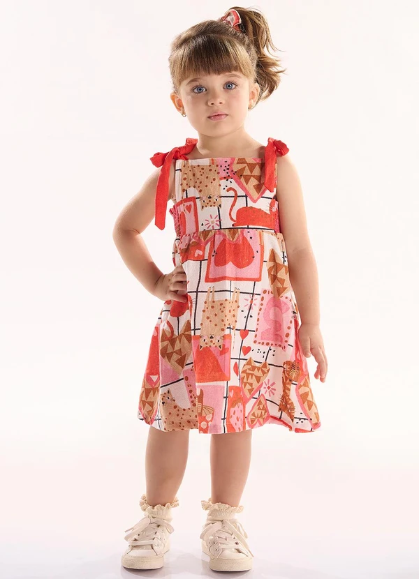 Três e Já - Vestido Infantil em Viscolinho Bege