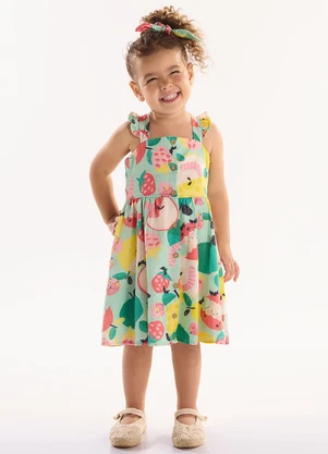 Três e Já - Vestido Infantil em Viscolinho Verde - TRÊS E JÁ