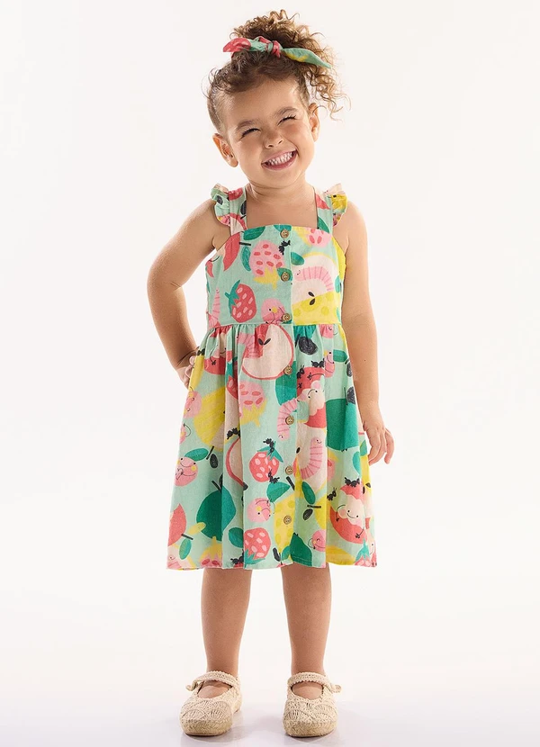 Três e Já - Vestido Infantil em Viscolinho Verde