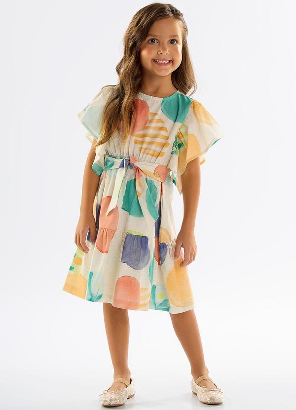 Up Baby - Vestido Infantil em Viscose e Linho Bege