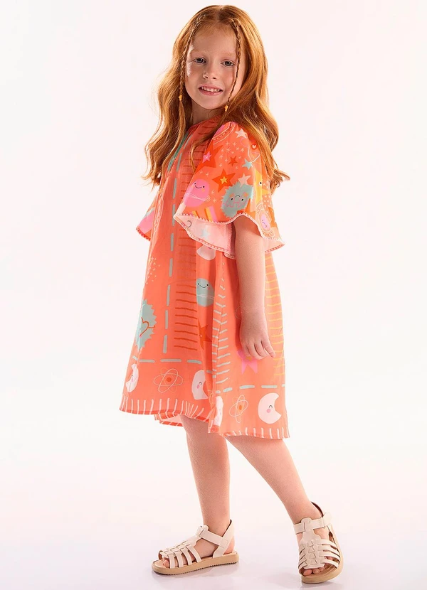 Três e Já - Vestido Infantil em Viscose Laranja 3