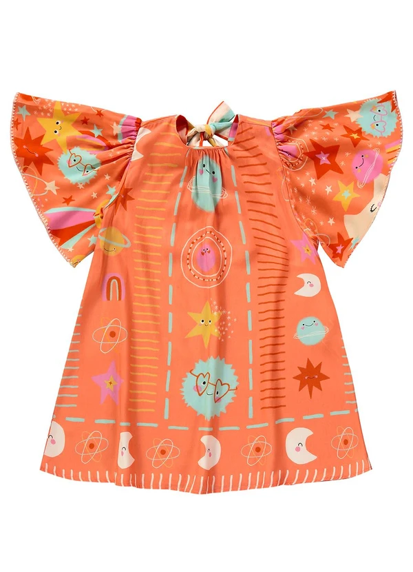 Três e Já - Vestido Infantil em Viscose Laranja 4