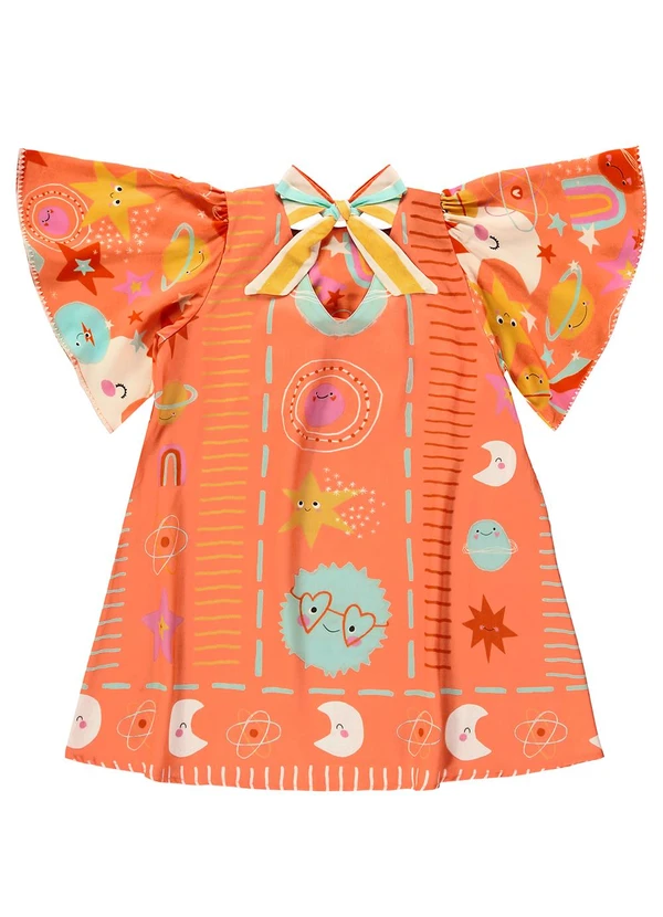 Três e Já - Vestido Infantil em Viscose Laranja 5