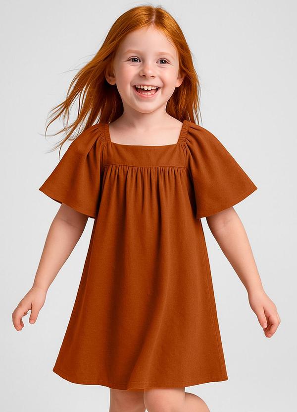 Infinita Cor - Vestido Infantil em Viscose Marrom